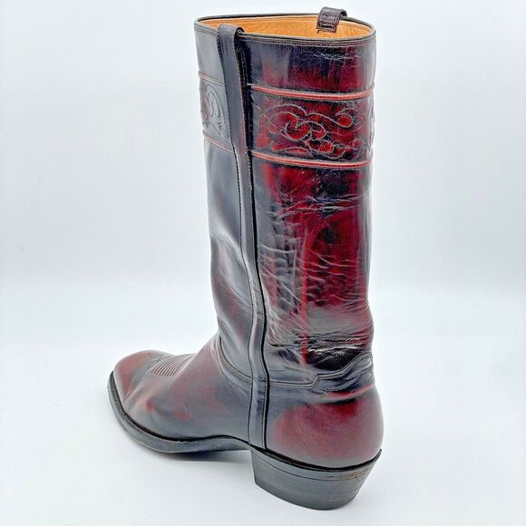 El Dorado Cowboy Boots Men's 9D Black Cherry Leather Western Stovepipe Vintage - Picture 3 of 16